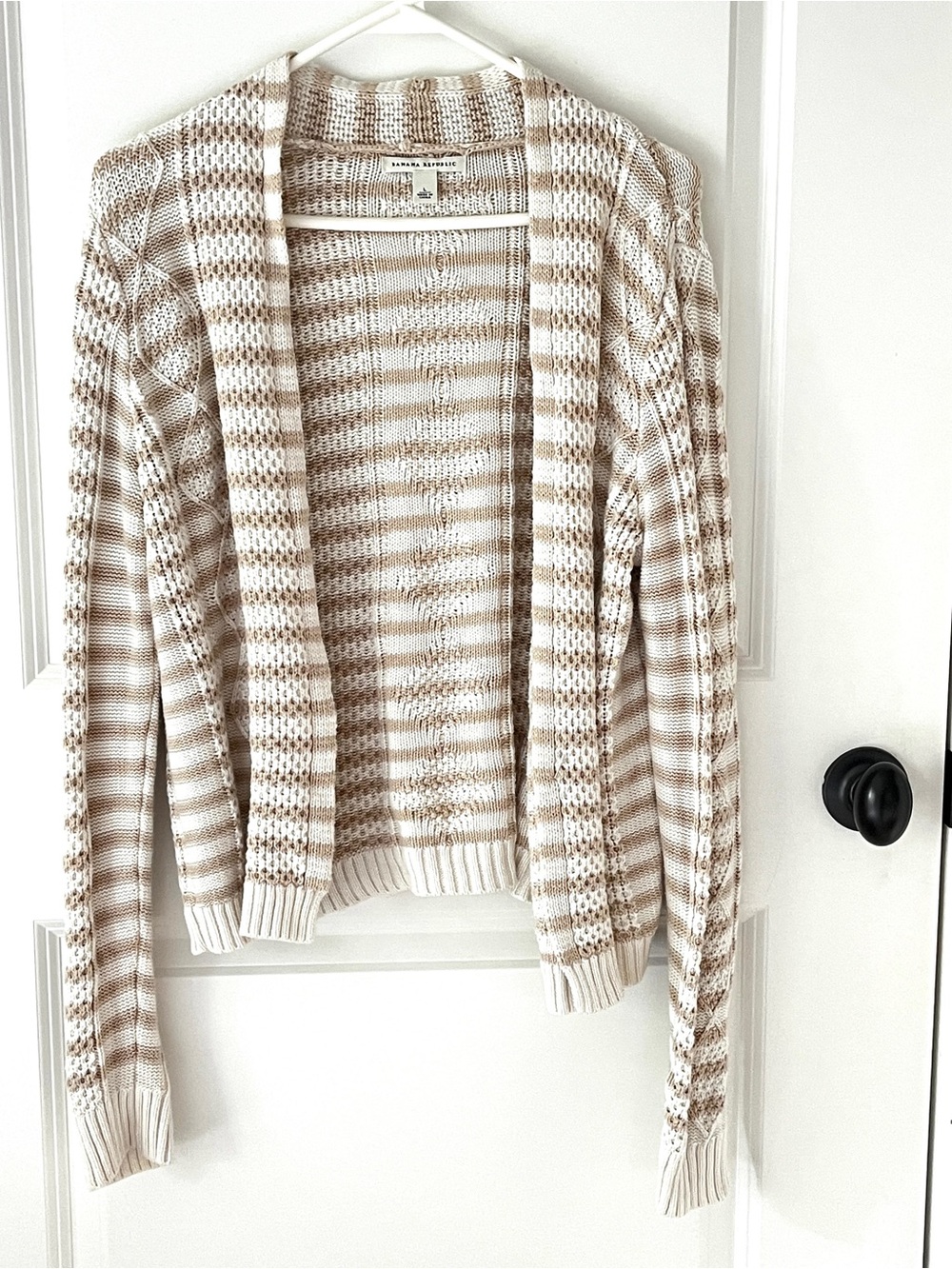 Banana Republic Size L Striped Knit Open Front Cardigan Sweater Neutral